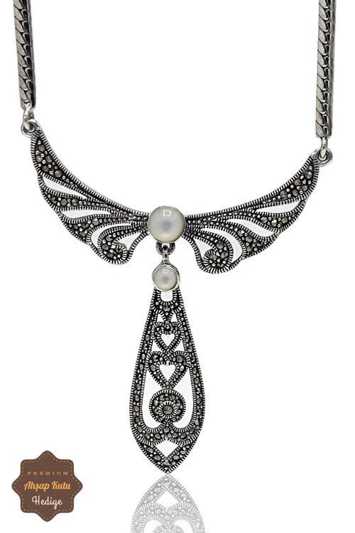 Taşlı Melek Kanat Model Markazit Taşlı Gümüş Kadın Gerdanlık 201024267
