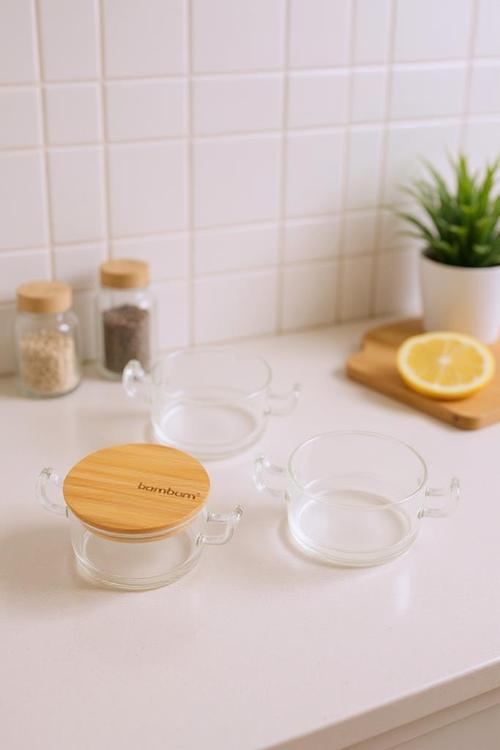 Modena - 3'lü Bambu Kapaklı Cam Saklama Kabı