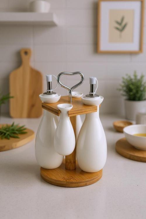 Tiago - Bambu Standlı Yağlık Sirkelik Tuzluk Ve Biberlik