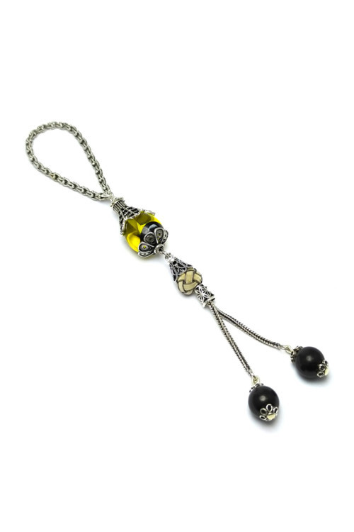 Kehribar Taşlı Gümüş Anahtarlık