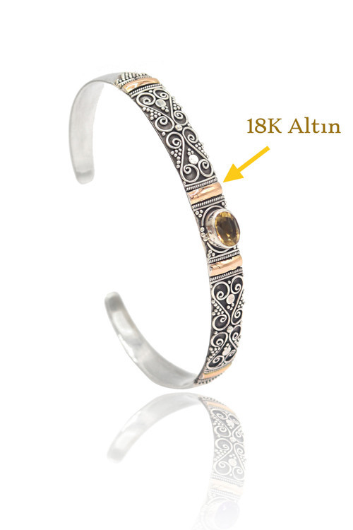 Sitrin Taşlı El İşi 925 Ayar Kadın Gümüş Bilezik 201022719