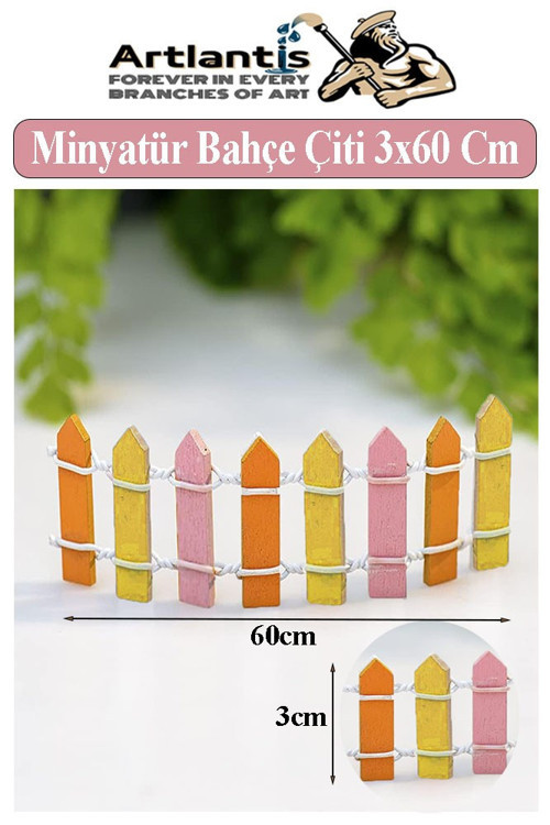 Minyatür Renkli Bahçe Çiti 3x60 cm 1 Adet Mini Bahçe Çit Teraryum Okul Proje Ev Çit Renkli Ahşap Çit