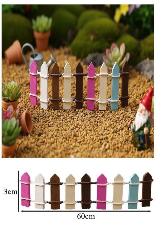 Mini Çok Renkli Bahçe Çiti 1 Adet 3x60 cm Teraryum Okul Ev Proje Renkli Minyatür Çit Ahşap Dekor