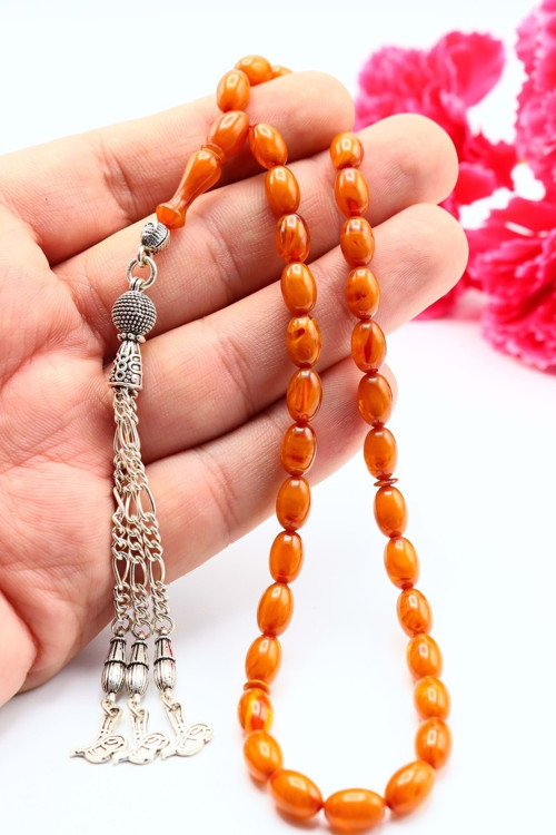 Kahverengi Eskitme Sıkma Kehribar Tesbih