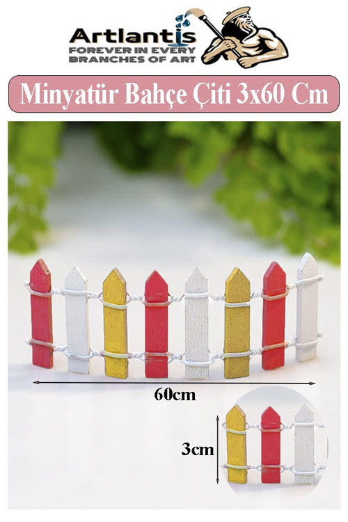 Minyatür Renkli Bahçe Çiti 3x60 cm 1 Adet Mini Bahçe Çit Teraryum Okul Proje Ev Çit Renkli Ahşap Çit