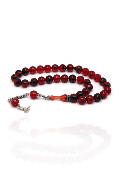 Kırmızı Siyah Sürmeli Küre Kesim Toz Kehribar Tesbih 201024491