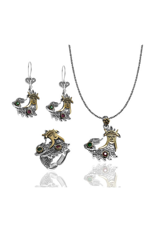Şahmeran Model Kadın Telkari Gümüş Üçlü Set 201014838