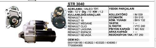 MARŞ MOTORU 10 DİŞ 12V D6R RENAULT R9-19 MEGANE-CLIO LAGUNA ESPACE NEVADA  VALEO TİP