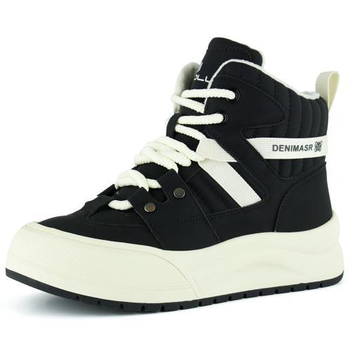 Siyah Vegan Bağcıklı Kürk Astarlı Yuvarlak Burun Günlük Bot