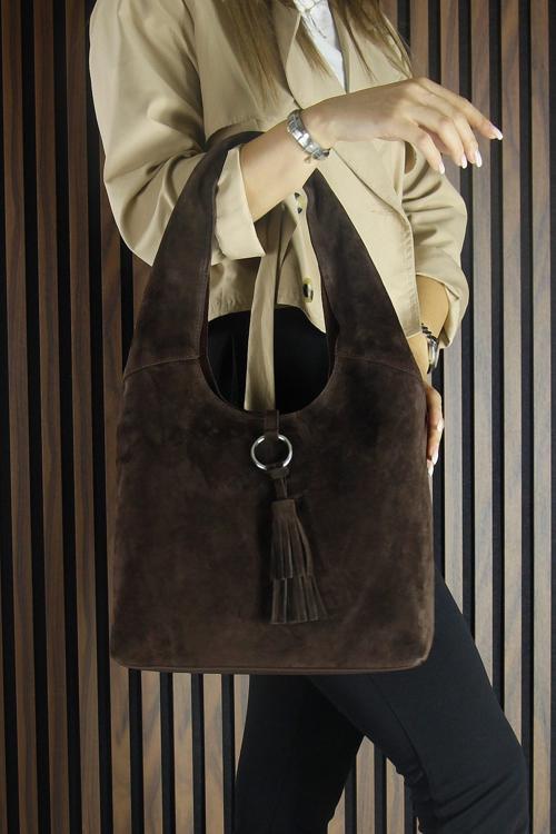 Kahve Hakiki Dana Süet Püsküllü Manyetik Kapaklı Orta Boy Günlük