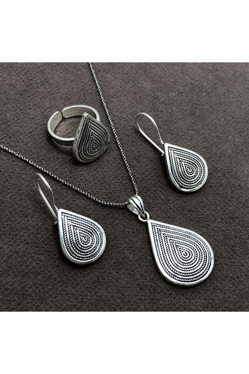Damla Model Gümüş Kadın Hasır Üçlü Set