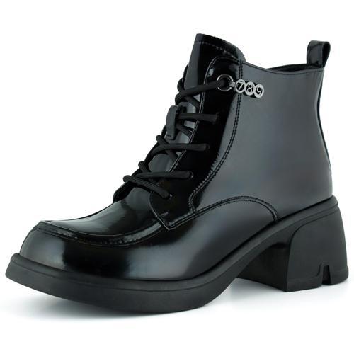 Siyah Rugan Bağcıklı Fermuarlı Kürk Astarlı Yuvarlak Burun Kalın Topuklu Günlük Bot