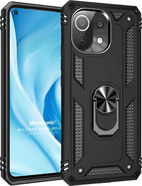 Xiaomi Mi 11 Lite Kılıf Military Ring Holder Siyah
