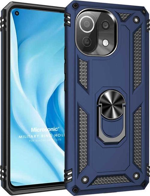 Xiaomi Mi 11 Lite Kılıf Military Ring Holder Lacivert