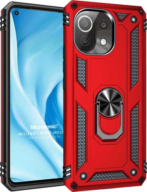 Xiaomi Mi 11 Lite Kılıf Military Ring Holder Kırmızı