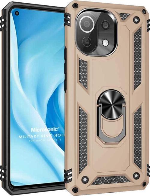 Xiaomi Mi 11 Lite Kılıf Military Ring Holder Gold