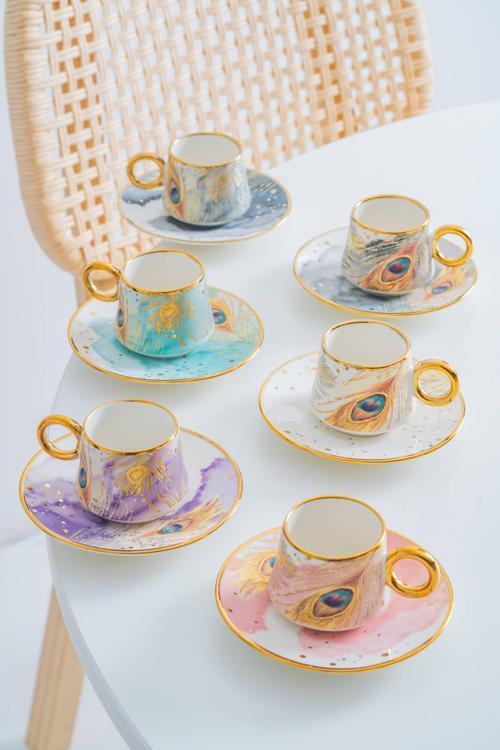 ACAR Astera 6 Kişilik Porselen Kahve Fincan Takımı - 90 ml