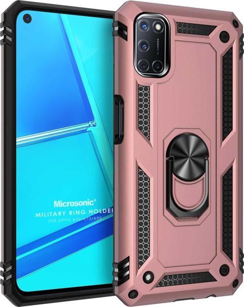 Oppo A52 Kılıf Military Ring Holder Rose Gold