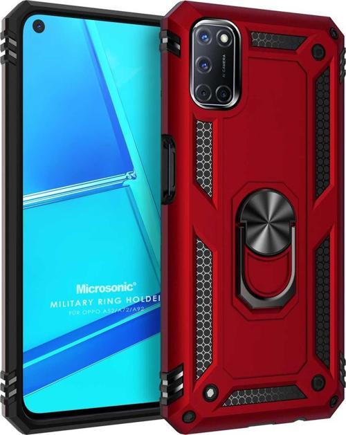 Oppo A52 Kılıf Military Ring Holder Kırmızı