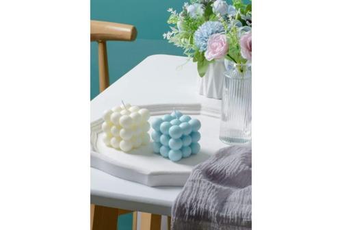 Modern Bubble Küp Mum mavi beyaz Dekoratif Mum 2 adet