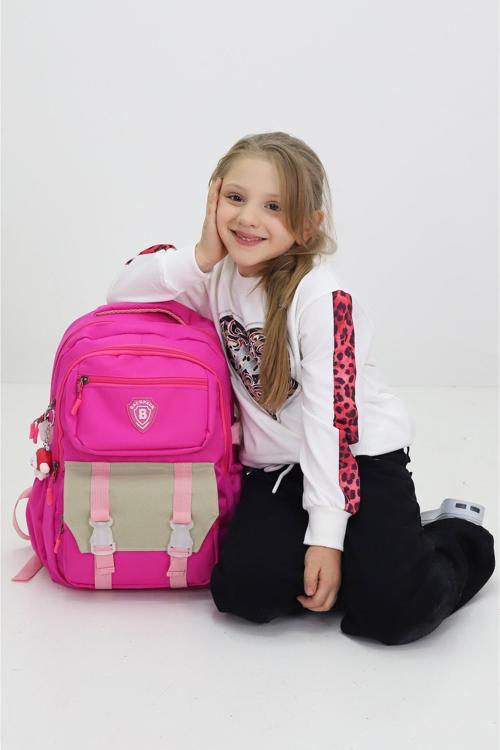 Kız Çocuk Pembe Okul Çantası Anaokulu İlkokul Sırt Çantası Genç Kız Günlük Çanta ( Oyuncak Hediyeli)