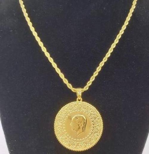 Gerçek Altın Görünümlü Cumhuriyet Tam ATA Kolye Zincir Dahil