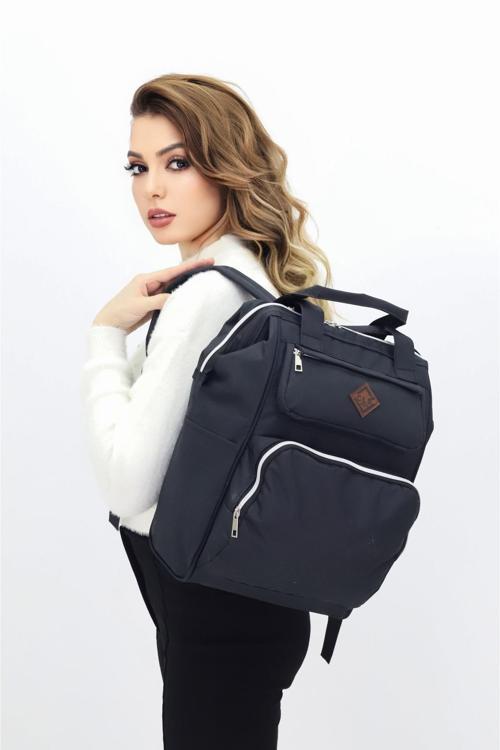 Termal Bölmeli Siyah Anne Bebek Sırt Çantası Geniş Hacimli Bebek Bakım Çantası Bebek Arabası Uyumlu