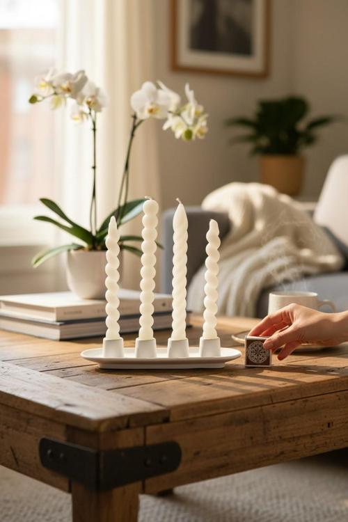 4’lü Masaüstü Şamdan Seti – Dekoratif Döküm Şamdanlık | 20 - 25 mm çap Muma Uyumlu | Modern Minimal Tasarım