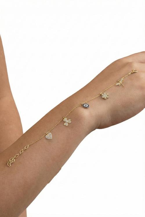 925 ayar gümüş bileklik altın yaldızlı zirkon taşlı nazar boncuklu şans bilekliği [barcode]