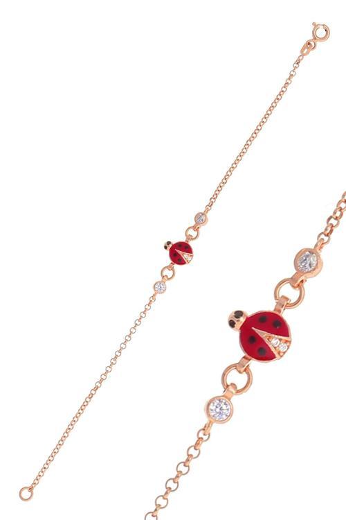 925 ayar gümüş bileklik rose zirkon taşlı kırmızı mineli uğur böceği çocuk bileklik [barcode]