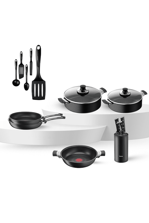 Titanyum 6X Excellence İndiksiyon Tabanlı Tava Tencere 5 Parça Simplissima Servis ve 5 Parça Ice Force Bıçak Seti