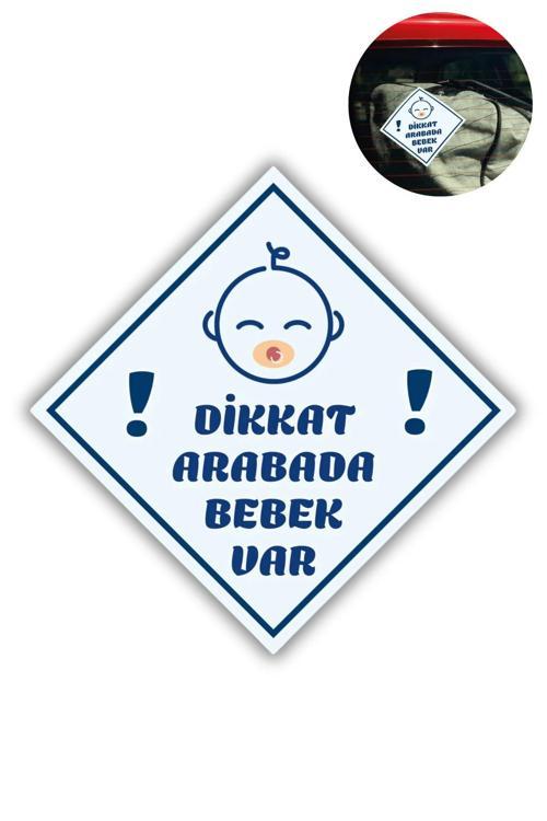 "DİKKAT ARABADA ERKEK BEBEK VAR - EMZİKLİ" Uyarı Stickerı | Araba Camı İçin 10x10 cm Etike