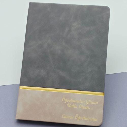 Öğretmenler Günü Hediyesi Yazılı Deri Defter Gri