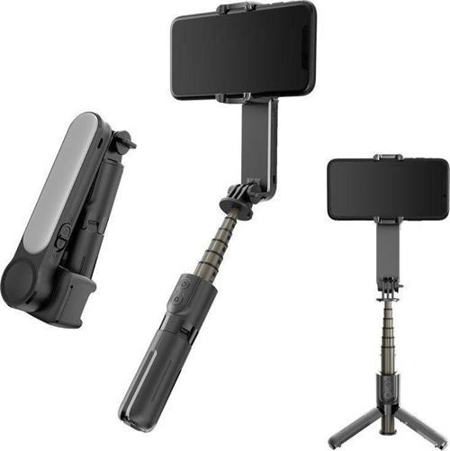 L09 Profesyonel Işıklı Gimbal Öz Çekim Telefon Sabitleyici Video Çekimi Siyah