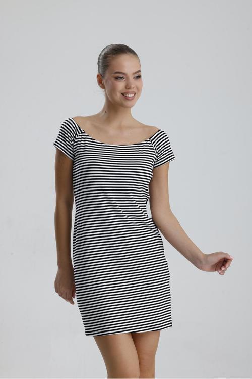 Çizgili Viskon Elastan Mini Elbise Beyaz İnce Çizgili Elb35857
Elb35857