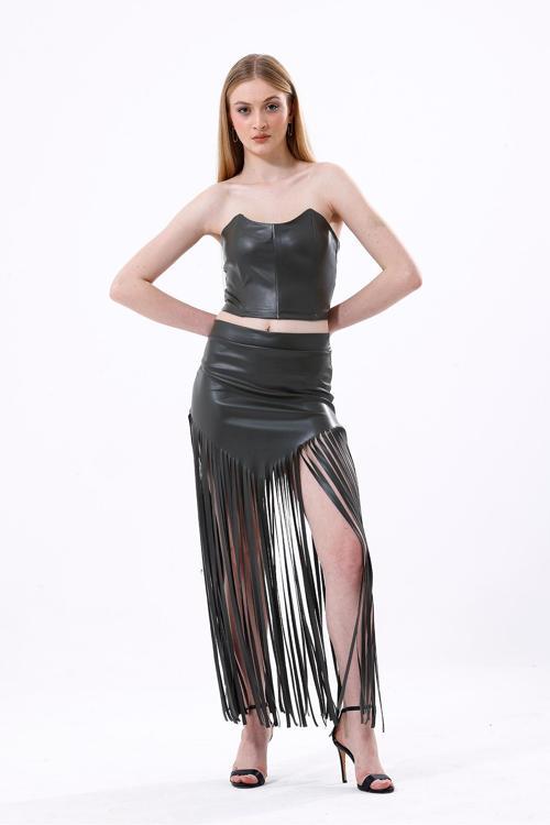 Püsküllü Deri Etek Haki Etk33848
Etk33848