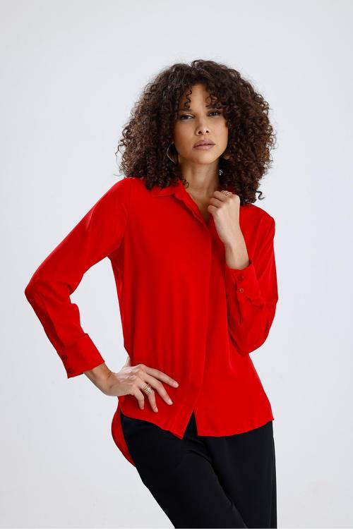 Dubai Kumaş Uzun Kol Gizli Pat Kadın Gömlek Kırmızı Gml36145
Gml36145