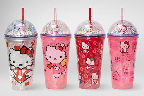 400 ml Pipetli Işıklı Boncuklu Suluk Bardak - Sevimli Hello Kitty