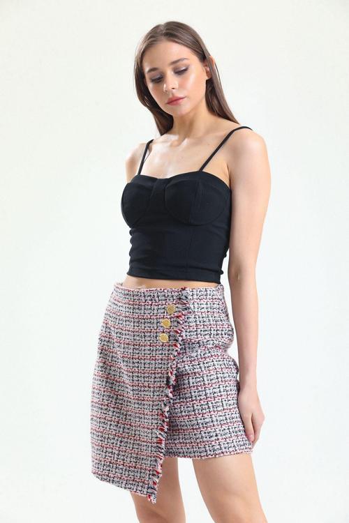 Püsküllü Chanel Kısa Etek Pembe Kırmızı Etk32983
Etk32983