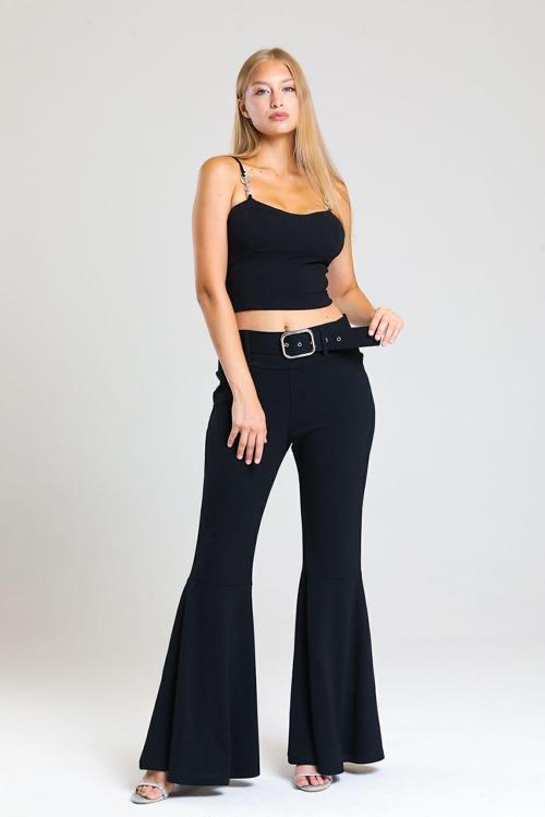 Kumaş Kaplama Kemerli Diz Altı Volanlı Pike Pantolon Siyah Pnt32971
Pnt32971