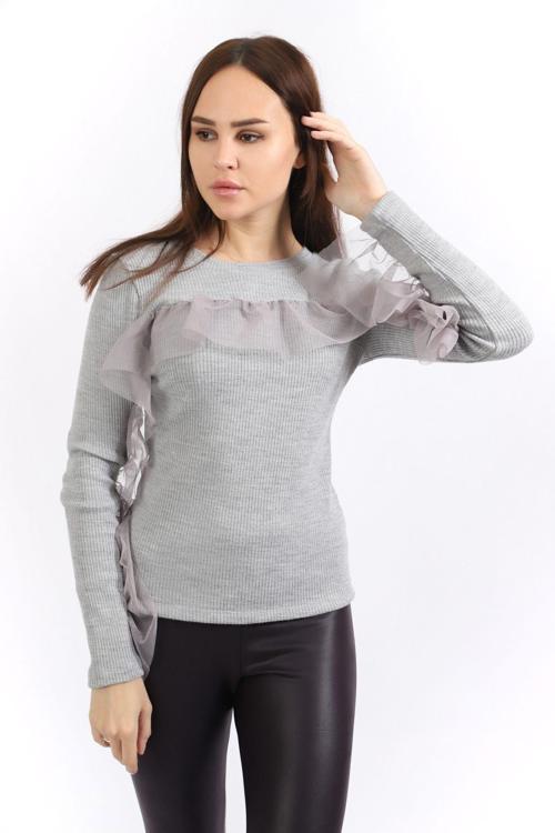 Önü Ve Kolları Büzgü Tüllü Kaşkorse Triko Bluz Grı Blz32462
Blz32462