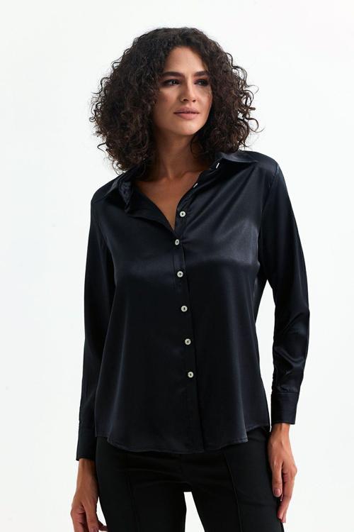 Hafif Dökümlü Saten Gömlek Siyah Gml35403
Gml35403