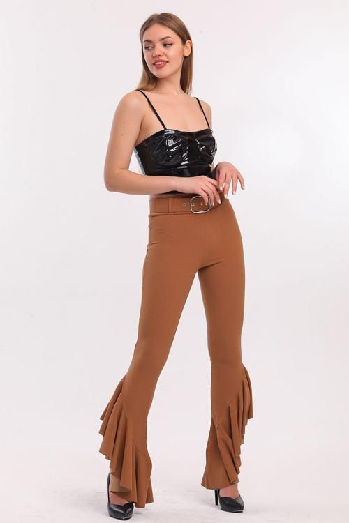 İspanyol Paşa Paçalar Fırfırlı Beli Lastikli Örme Kumaş Pantolon Safran Pnt32438
Pnt32438