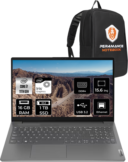 V15 i7-1165G7 16GB 1TB SSD 15.6" FHD FDOS Taşınabilir Bilgisayar 82KB00CDTX & ÇANTA