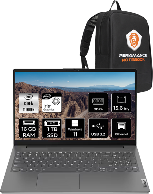 V15 i7-1165G7 16GB 1TB SSD 15.6" FHD W11HOME Taşınabilir Bilgisayar 82KB00CDTX & ÇANTA