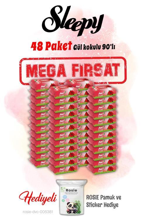90'lı Gül Kokulu Islak Bebek Havlusu Mega 48 paket ve Rosie hediye
