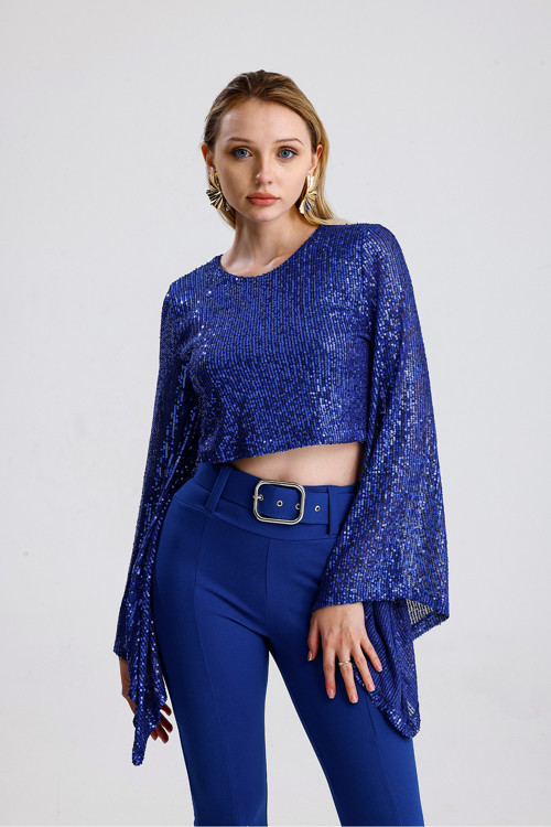 İçi Astarlı Abiye Payet Bluz| Blz35014 Saks