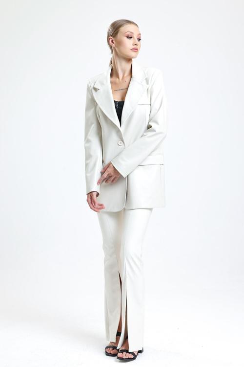 Cep Kapaklı İçi Astarlı Suni Deri Ceket | Ckt33552Tn Krem