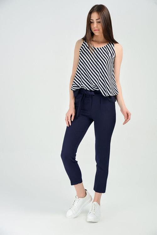 Beli Kusaklı Kumas Pantolon | Pnt19018 Lacıvert