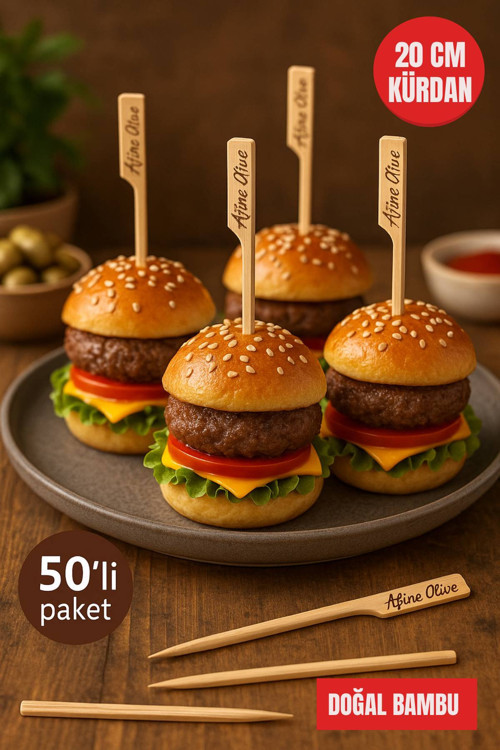 50’li Paket | 20 cm Bambu Sunum Kürdanı – Kanape, Kokteyl, Mini Hamburger, Atıştırmalık Kürdan